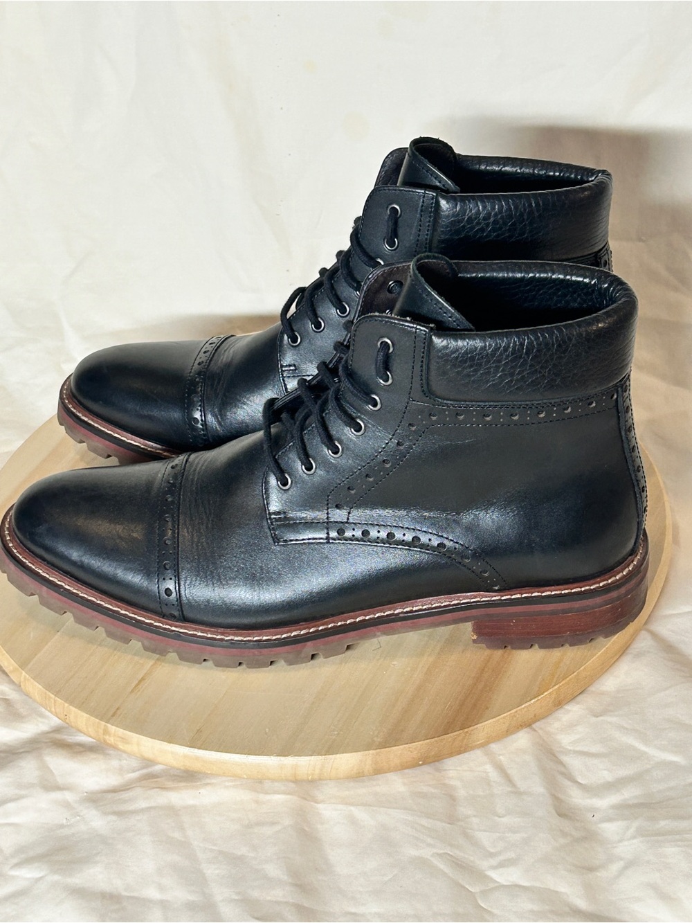 Warfield & Grand Men's Black Leather Cap Toe Lace-Up Ankle Boots US 11.5 - Picture 2 of 9